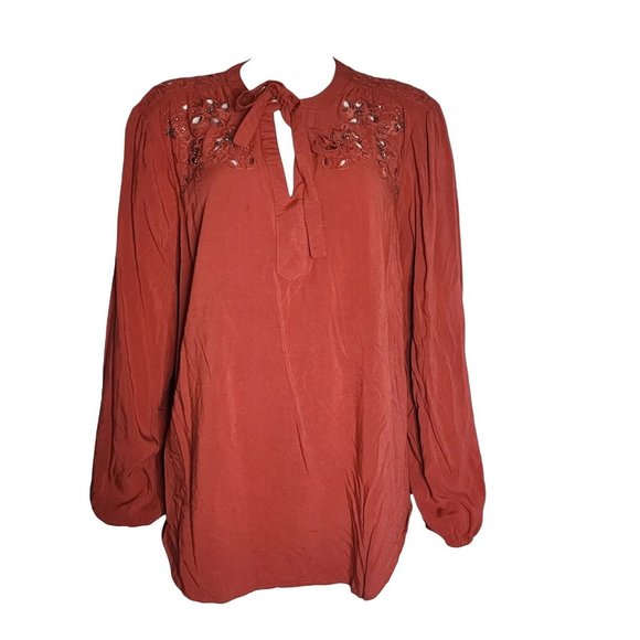 TORRID Solid All Orange Cutout Pattern Beaded Long Sleeve Top Womens Plus Size 1 - Picture 1 of 9